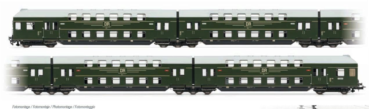 Rivarossi HR4392 DR 4-teil. Doppelstockzug mit Steuerwagen  grün/graues Dach  Ep. III